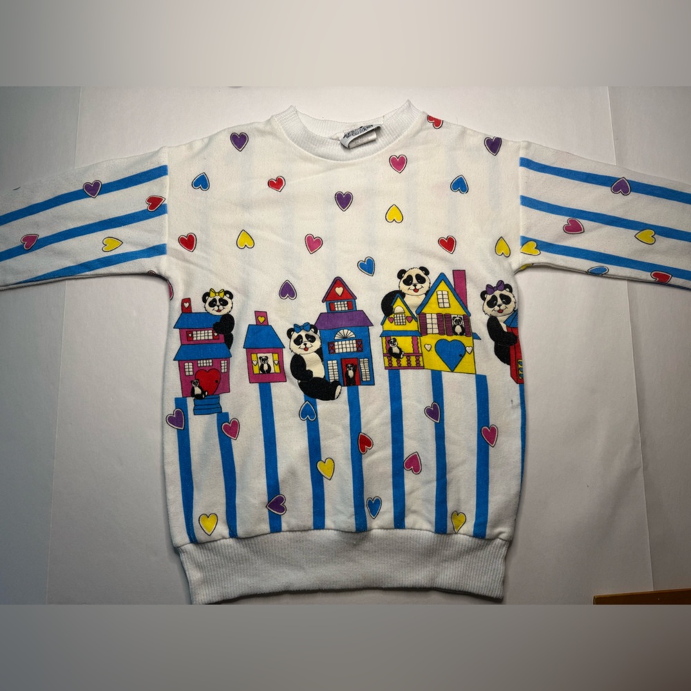 Vintage 80s 90s Kids Stepping Stones Panda Bear Hearts Crewneck Sweatshirt 10/12